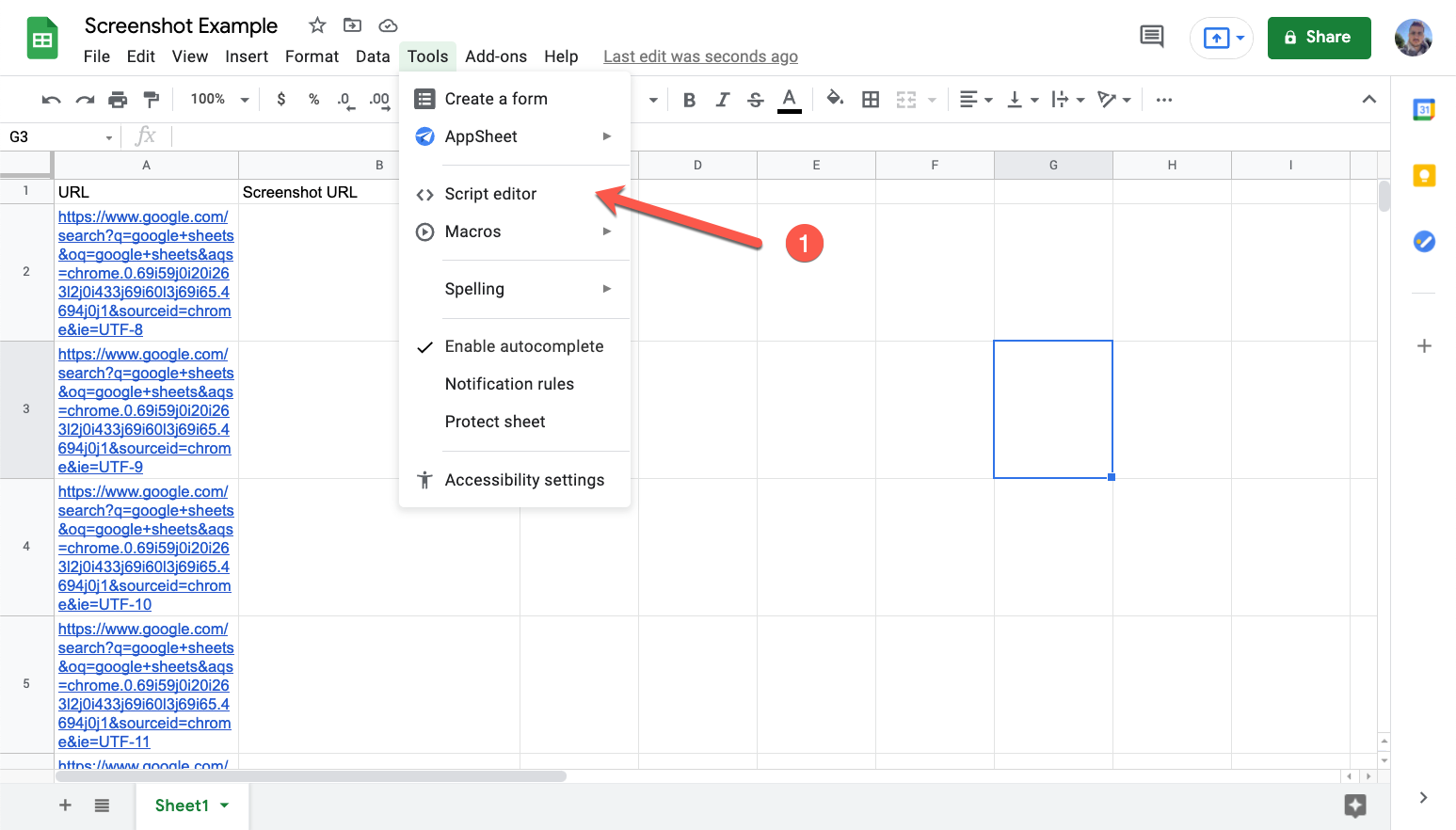 How to take a screenshot in Google Sheets?